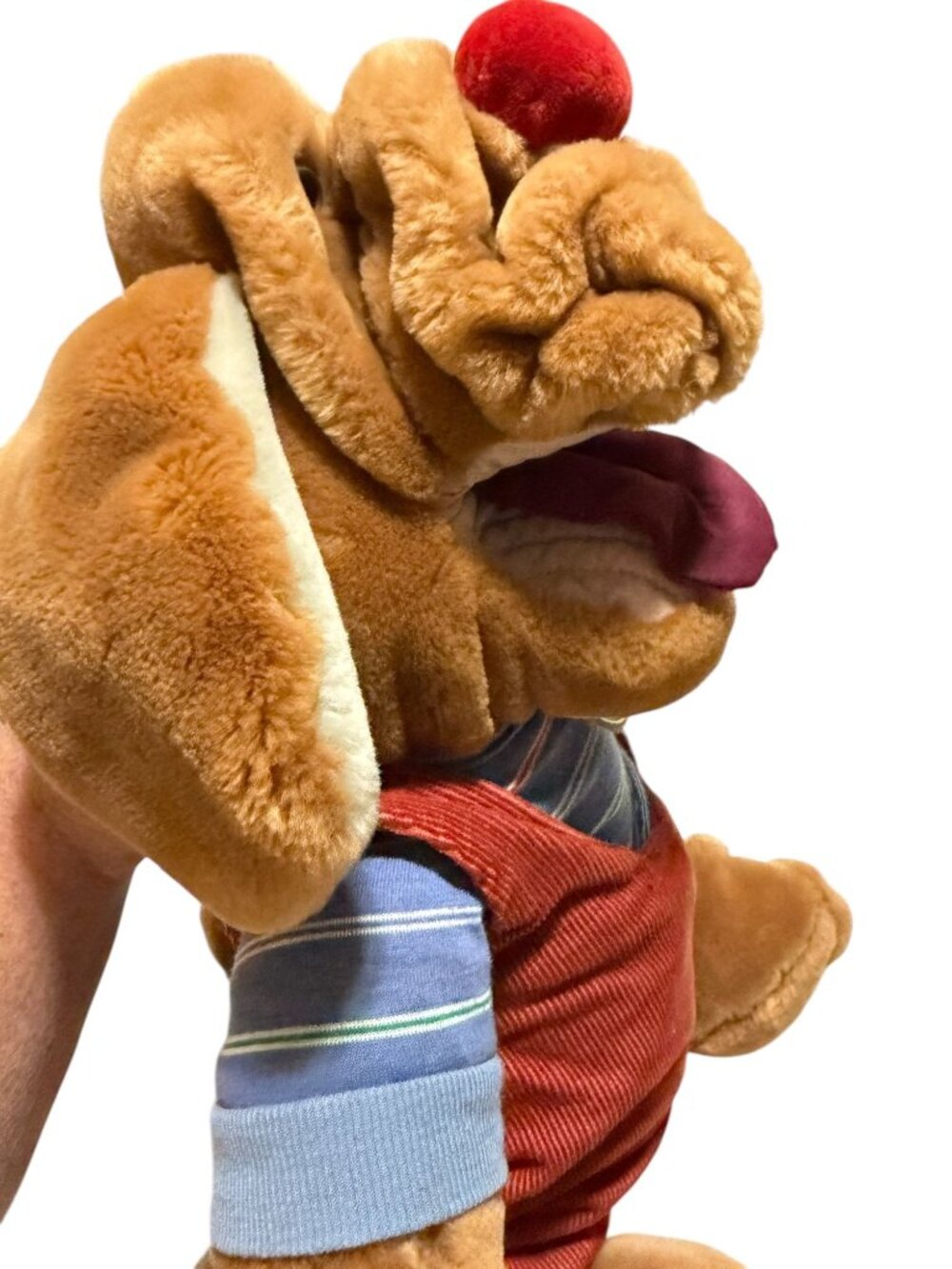 Wrinkles Plush Puppet Dogs Pair Overalls 80s Tan Brown Pretend Play - Picture 7 of 16